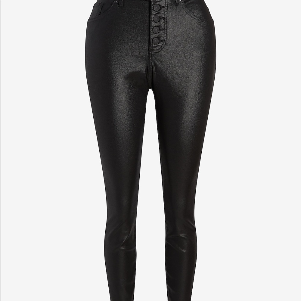 Express High Waisted Black Coated Button Fly Supersoft Curvy Skinny Jeans *sz 6